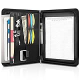 SIMBOOM Padfolio/Resume Portfolio Folder – PU Leather Interview/Legal Document Organizer with Sleeve Holder for 13.3 Inch MacBook Air/Pro, Tablet Sleeve Holder for Women Men - Black
