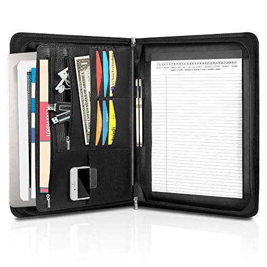 Carpeta de Conferencias, Simboom Profesional Organizadora de archivos A4 Portadocumento de Cuero con Cremallera para Negocios y Viajes, Negro