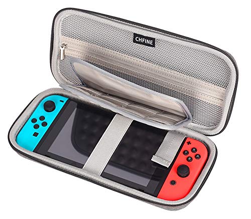 Preisvergleich Produktbild CLEM Provence - Neues Design! Tasche für Nintendo Switch Grey. Halbsteifer und wasserdichter Transportkoffer mit Platz für 17 Spiele, Griffe und Kabel.