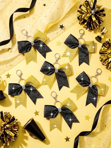 Image of Tondiamo Cheer Bow Keychain Cheer Keychain with Rhinestones Cheerleader Keyrings for Team Gift Cheerleading Sports Accessory