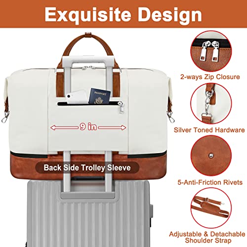 Image of Travel Weekender Bag for Women Overnight Bag with Shoe Compartment Oversized Travel Duffel Bag Carry On Tote with Trolley Sleeve 21 inch 3pcs for Weekend Trip Hospital Gym, H-White 3pcs
