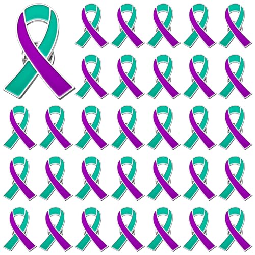 72PCS Suicide Prevention Awareness Enamel Pins Teal Purple Ribbon Lapel Brooch Pins Hope Love Ribbon Badge Pins Sexual Assault Awareness Suicide Prevention Awareness Items