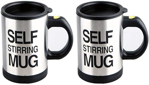 2 Pcs Self Stirring Mug Automatic Mixing Cup Acero Inoxidable Giratorio eléctrico funcional Taza de café