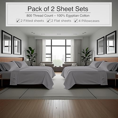 Bluemoon Homes 800 Series Egyptian Cotton Sheets Queen Size Pack of 2-4 Piece Sheet Set All Around Elastic 18" Deep Fitted Sheet, Extra Soft Bed Sheets - Silver Grey Queen Bedding Set by Bluemoon Homes - Image 2