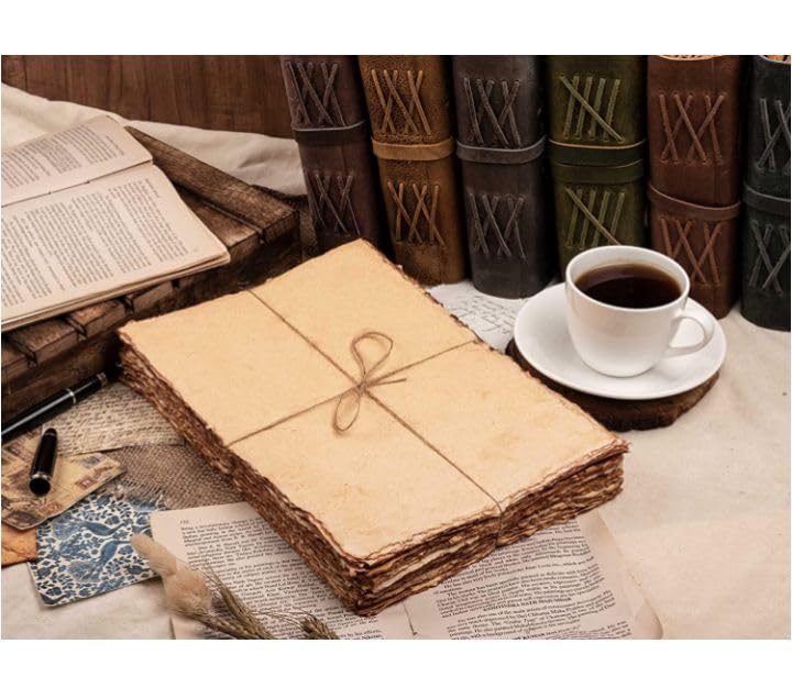 Image of POOJA Handmade Paper Vintage Old Paper Sheets, Pure Handmade. Size- 11X7 inches. Eco Friendly 25 Sheet