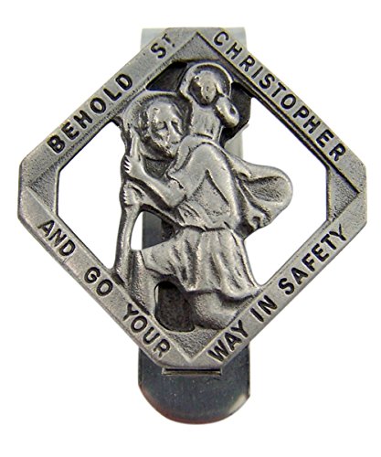Fine Pewter Behold Saint Christopher and Go Your Way in Safety Auto Visor Clip, 1 1/2 Inch