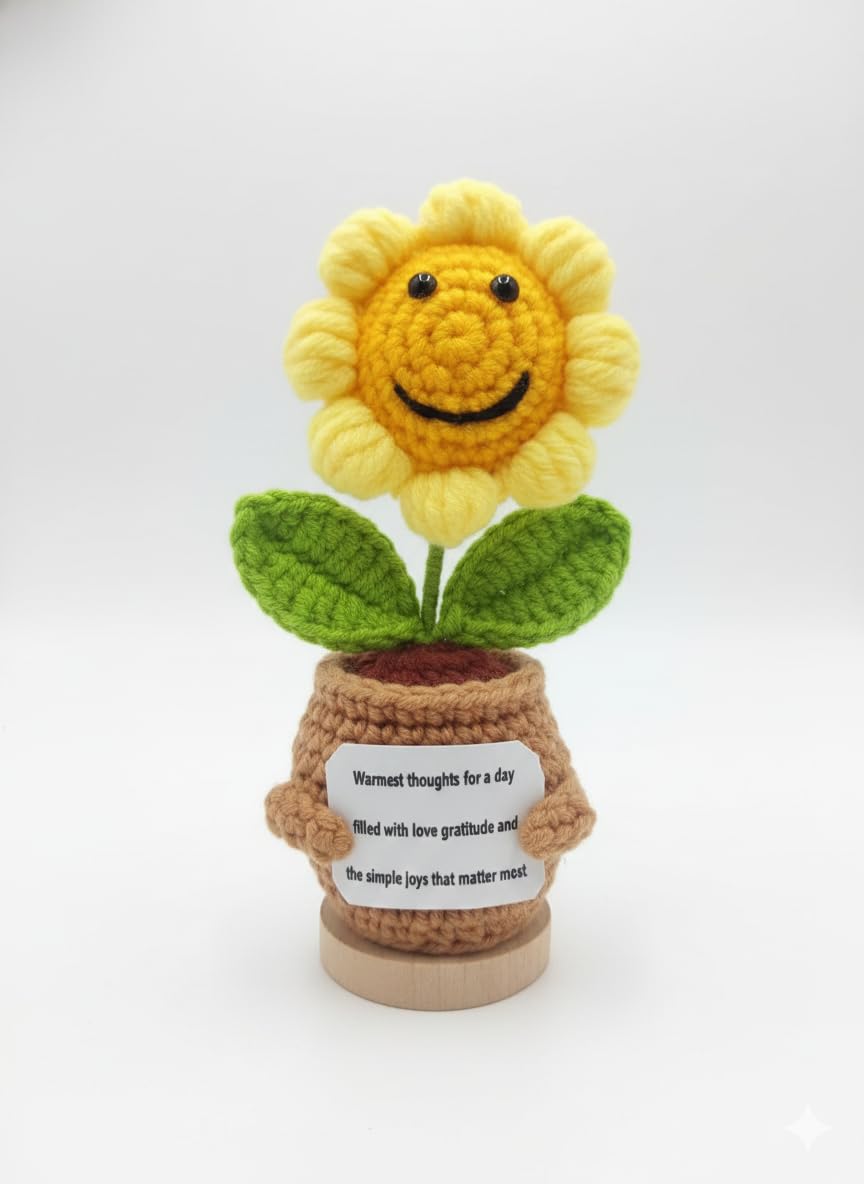 Blingcute Emotional Support Crochet Sunflower – Handcrafted Thank You Gift with Blessing for Retirement, Mother’s Day, Birthday – Perfect for Mom,