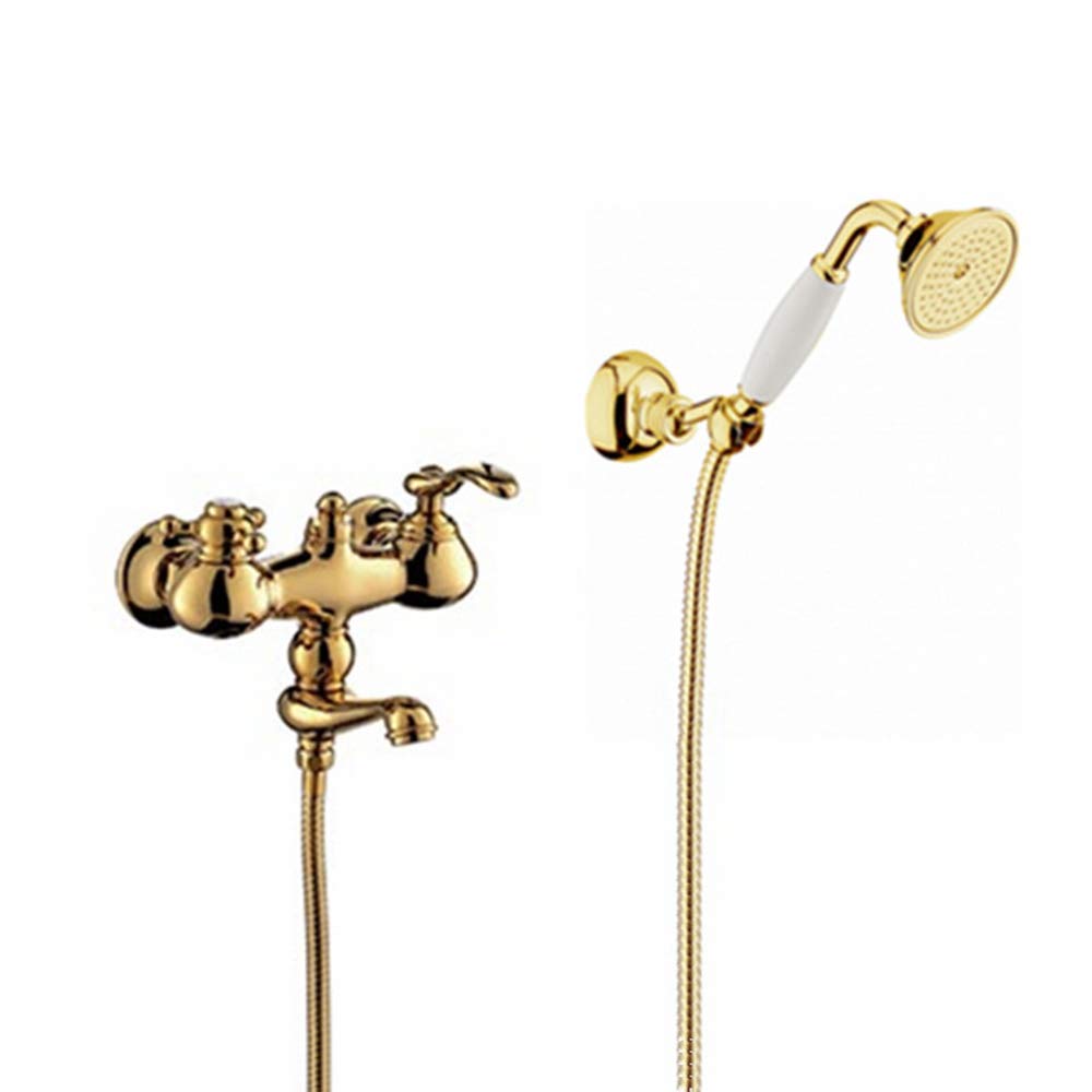 GLJTUO Bathtub Faucet with Hot and Cold Water Brass Wall Mounted Bathtub Shower Tap Single Handle Bathtub Faucet Set with Round Handheld Shower, Bathtub Spout