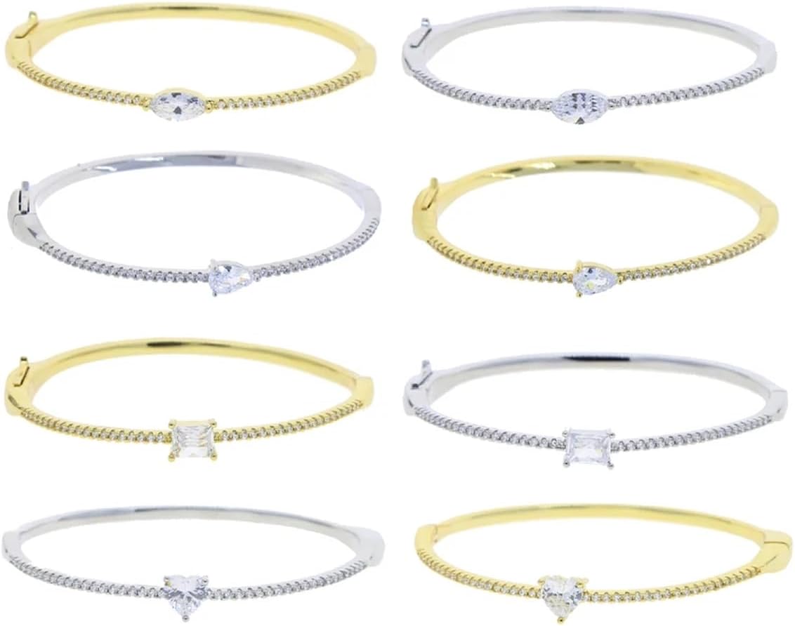 New 2026 Fashion Heart And Water Drop Geometric Stones Cz Bangles Gold And Platinum Plated Of-Luxury Handmade Jewelry, Perfect For Gift For Special Occasions