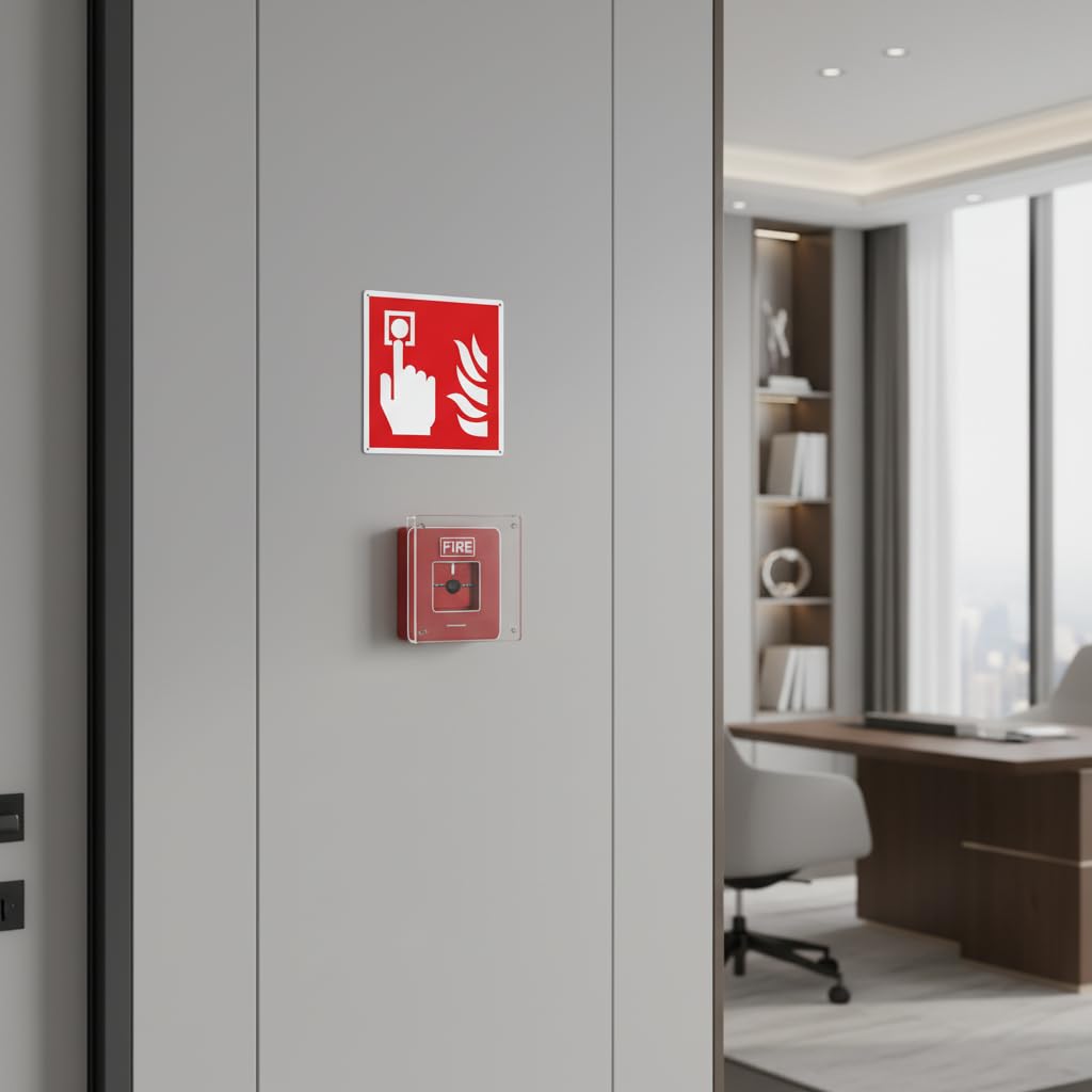 Pubblimania PULSANTE ALLARME INCENDIO | Emergenza e sicurezza in alluminio composito da 3 mm di spessore (Cm 14,5x14,5) (Allarme Incendio)