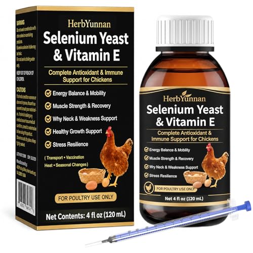 E+S Poultry Vitality Formula Selenium& Vitamin E for Chickens& All Poultry Natural Selenium Yeast Liquid for Mobility Support Nutritional Supplement for Heat Stress Resilience & Muscle Strength