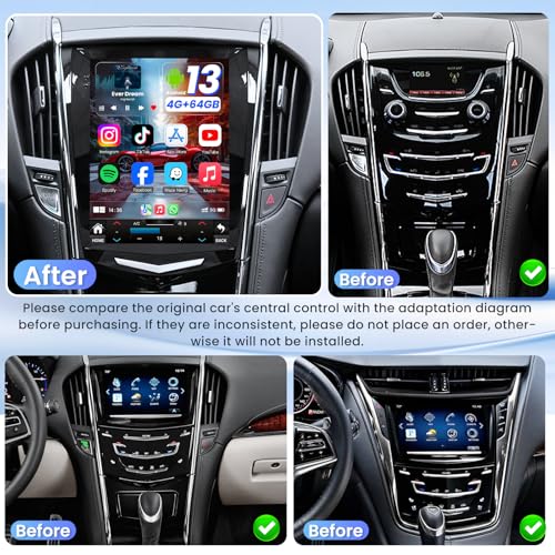 Image of [8Core 4G+64G] Car Radio for Cadillac ATS XTS SRX CTS 2013-2018: 9.7 inch HD Touch Screen Stereo Replacement with Wireless Carplay Android Auto 5GWiFi GPS Bluetooth FM AM DSP RDS SWC Backup Camera