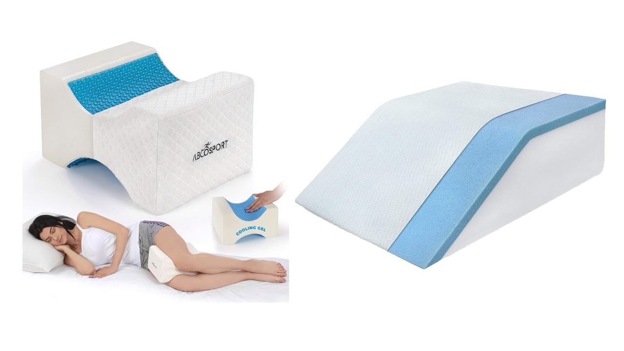 Abco TechCooling Memory Foam Knee and Leg Elevation Pillow and Washable Covers - Knee and Leg Rest Relieves Legs/Back/Hip/Knee Pains