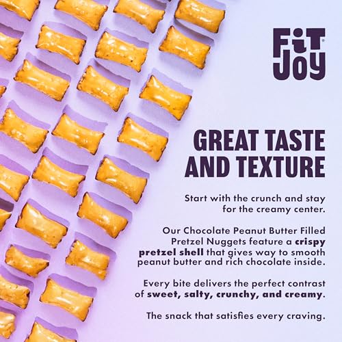 Image of FitJoy Chocolate Peanut Butter Filled Pretzel Nuggets - Grain, Dairy & Gluten Free Crunchy Snack Bites with Creamy Peanut Butter and Rich Chocolate Filling, Sweet and Salty Treat - 4 Pack, 5 Oz Bags