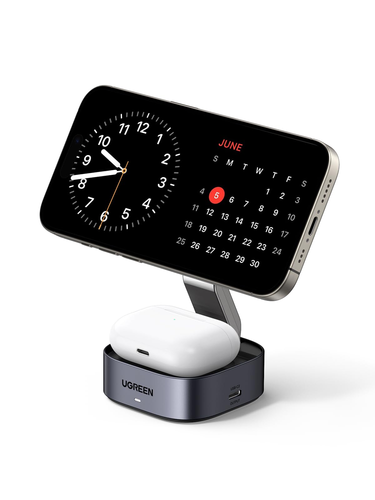 UGREEN MagFlow Qi2 15W Chargeur Induction 2 en 1 Certifié Compatible avec MagSafe iPhone 17 16 15 14 13 12 Air Plus Pro Max AirPods 4 3 Pro 3 2 1 Chargeur sans Fil Magnétique Rapide Pliable Réglable