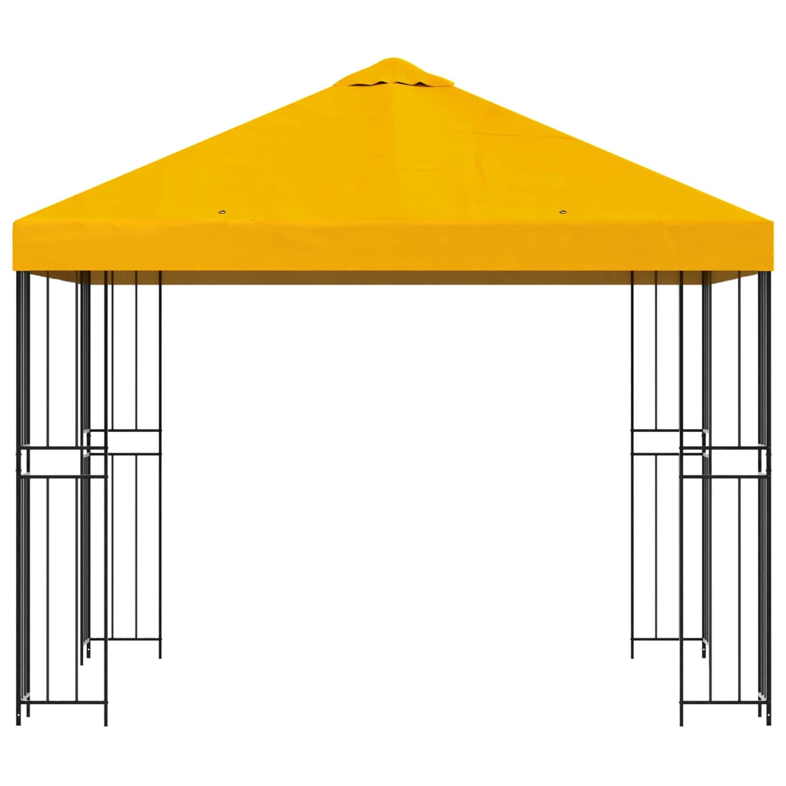 Pavillon Garten 3 x 3 m Gelb Polyester und Stahl 190 GSM, Garten Gazebo mit PA beschichtetem Dach, Belüftung, Regenschutz, Sonnenschutz, 300 x 300 x 276,5 cm für Terrasse