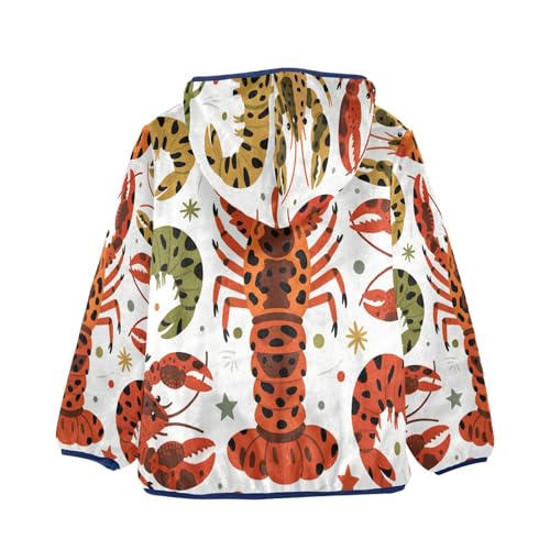 Lobster Pattern Print with Sea Toddler Fleece Jacket Girl Boys Hooded Fleece Jacket Coat Warm Outwear Zip-up 3-10T2