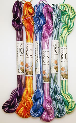 Image of KCS Big skeins of 25 Meters Size 25 Color Variegated Cross Stitch Stranded Threads,6 skeins,04