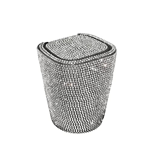 Image of Car Diamond-Encrusted Ashtray LED Lights with Cover Windproof and Odor-Proof Bling Bling Detachable Mini Car Trash Can Car Accessories for Vehicles Office Home Outdoor (White)