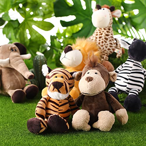 6 Pieces Safari Stuffed Animals Plush Jungle Animal Toys Set for Boys Girls, Cute Lion Elephant Zebra Giraffe Tiger… - Image 5