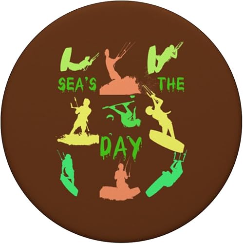 Miniatura 3 de Kitesurfer Silhouette Pattern With Seas The Day Quote 12 PopSockets Standard PopGrip