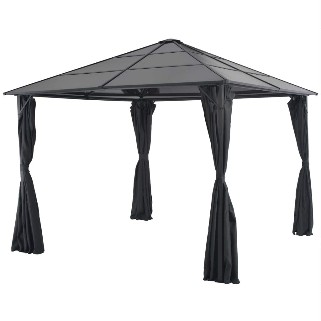 Kwadratowy pawilon 3 x 3 m z zasłonami, czarny aluminiowy dach 6 mm, 4 zdejmowane ściany boczne, zadaszenie parasola do ogrodu, na taras, grill