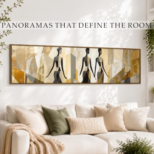 Image of Large Canvas Painting Panel Framed Wall Painting Minimalis African Woman Framed Luxury Paintings for Home Decoration, Living room, Bedroom and Office Decor - Beige, 13x47 Inch