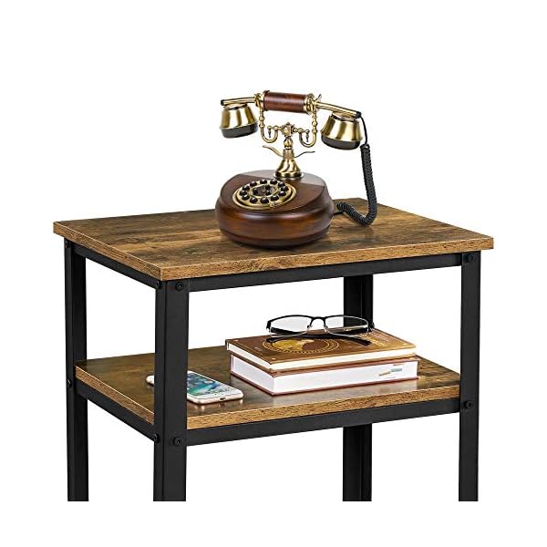 Yaheetech Tall Bedside Table/Nightstand with Storage Shelf, Industrial Telephone Table, Sofa Side Table for Small Spaces, Living Room, Bedroom, Rustic Brown - Image 6