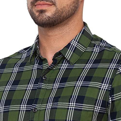 Image of Spykar Men's Regular Fit Raised Collar Full Sleeve Checked Casual Shirts