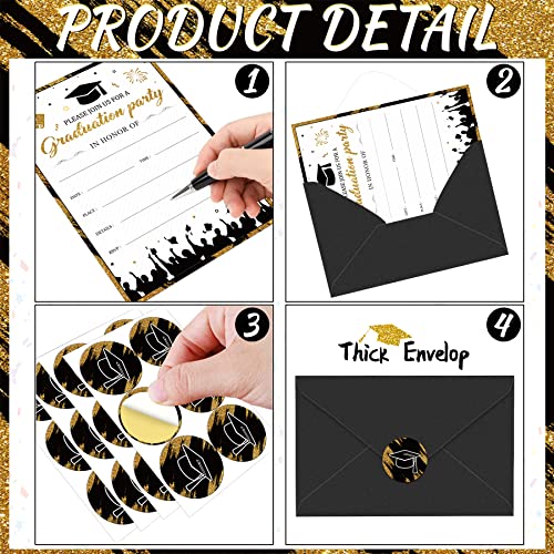 Graduation Party Invitations 36 Pcs 2023 Graduation Black Gold Invite Cards With Envelopes Grad Congrats Invitations Announcement Cards For Class Of 2023 High School College University Graduation Celebration Party Supplies #TOP4