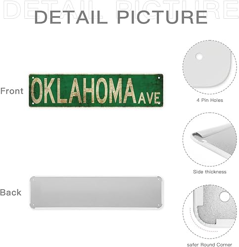 Miniatura 6 de Letreros de metal retro de 4 x 16 pulgadas, estilo Instagram, letreros de calle de Oklahoma Ave, parque de atracciones, pintoresco, retro, señales