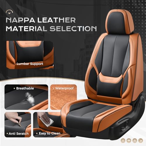 Image of Coverado Car Seat Covers Full Set, Seat Covers for Cars, Black Car Seat Covers Front Seats and Back Car Seat Protector Waterproof, Leather Car Seat Cushion Universal Fit for Most Cars Brown
