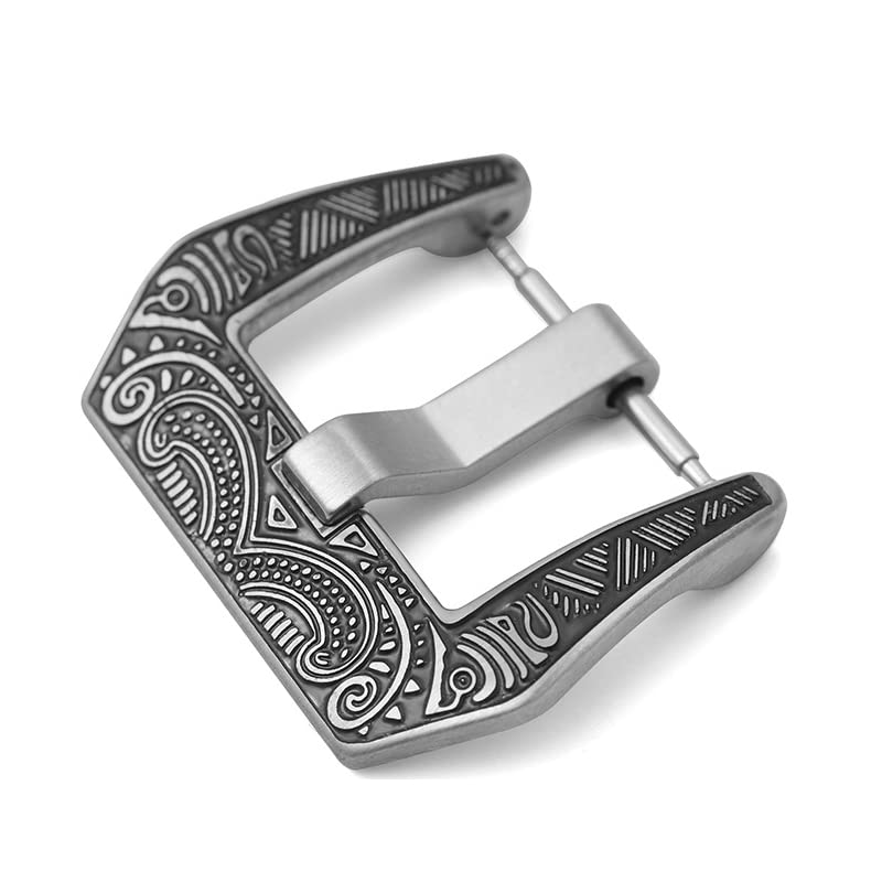 London CraftworkStylish Artistic Carved Watch Steel Buckle 20mm Dark Silver