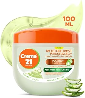 Creme 21 Aloe Fresh 100% Pure Petroleum Jelly – 100ml | Face, Body & Hand Moisturizer with Aloe Vera & Vitamin E | Deep Hydration & Refreshing Feel | Suitable for Dry Skin | Dermatologically Tested