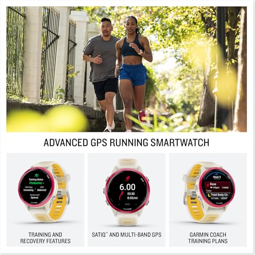 Image of Garmin Forerunner 570, 42mm, Advanced GPS Running and Triathlon Smartwatch, AMOLED Display, Training and Recovery Features, Raspberry Aluminum with Translucent Bone /Mango Band