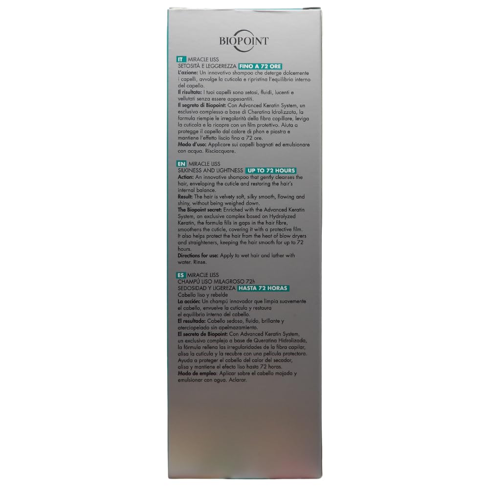 BIOPOINT SET MIRACLE LISS: SHAMPOO 200 ML + MASCHERA 200 ML + SPRAY 200 ML + CREMA 72H 200 ML + FASCIA CAPELLI