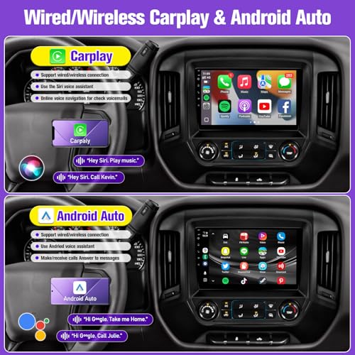 Leadfan Car Radio for Chevy Silverado GMC Sierra 2014 2015 2016 2017 2018 Replacement Stereo, Wireless Carplay Android Auto,GPS Bluetooth Backup Camera (2G+32G Without B.O.S.E System)