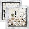 Boho Wall Mirror Decor, Set of 2 Rustic Farmhouse Accent Mirror 12×12 Inch, Square Shatterproof Vintage Style Mirrors for Wall, Small Decorative Mirrors for Living Room, Bedroom(Grey)
