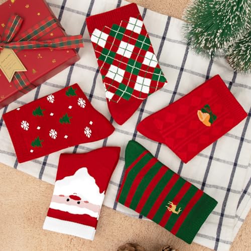 Image of Chalier Womens Funny Socks Cozy Cute Printed Patterned Fun Sock Novelty Cat Dog Socks for Women, Y-Merry Christmas 04(5 Pairs)