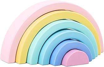 Beeloom - Natural Wooden Rainbow, PICTURE RAINBOW, Kids Imagination Game, Pastel Blocks, Educational Toy for Kids Waldorf, Multicolor