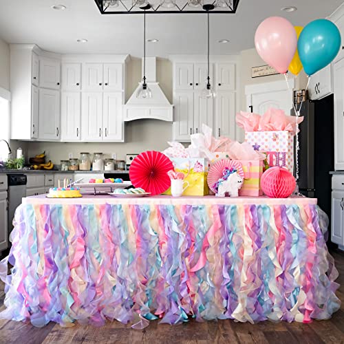 9-Foot Rainbow Tulle Tutu Table Skirt Double Layer Satin Willows With Glossy Organza - Birthday Party Decorations For Unicorn And Mermaid Parties, Baby Showers, Weddings | Rectangular And Round Tables #TOP7