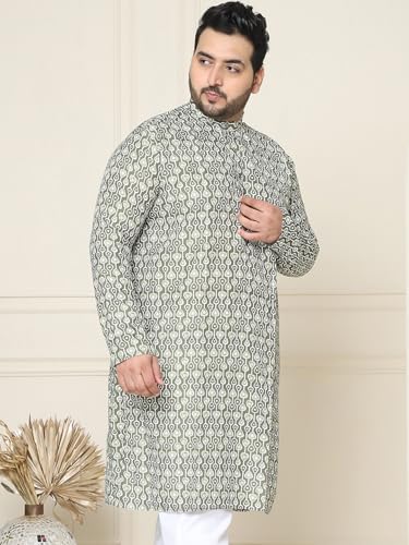 Sojanya Plus (Since 1958) Men's Cotton Mehendi And White Printed Only Long Kurta