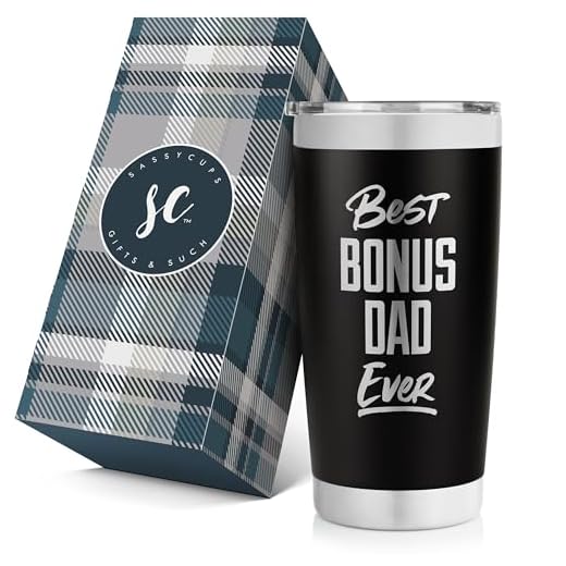 SassyCups Best Bonus Dad Ever | 20 Ounce Engraved Black Stainless Steel Insulated Travel Mug | New Stepdad Birthday | Dog Step Dad | Future Step-Dad | Like a Dad | Happy Birthday Stepdad Tumbler