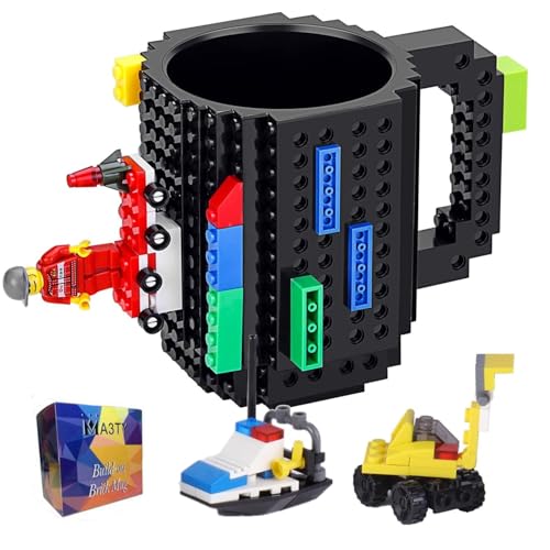 MA3TY Build-On Brick Mug DIY Creative Coffee Mugs Birthday Present Novelty Christmas Santa Gifts for Women Men Mother Fathers Day Thanksgiving New Year with 3 Bags Accessories (Black)