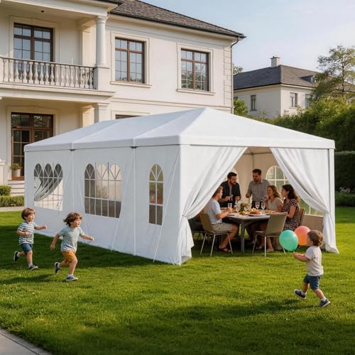 10'x30' Party Tent, Outdoor Patio Canopy Gazebo with 8 Removable Sidewalls, White Tent for Parties Cater Events Wedding Birthday Pavilion Beach BBQ