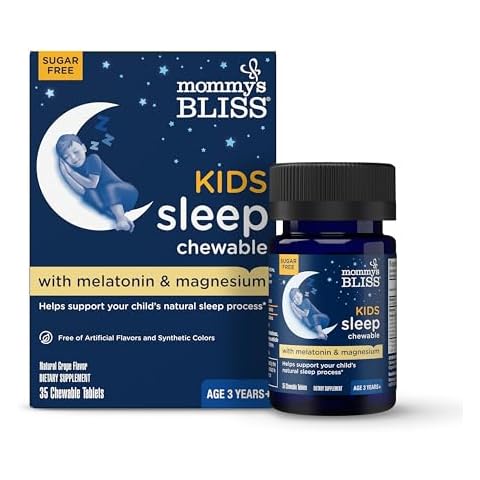 Mommy's Bliss Kids Sleep Chewable Tablets, Contains Melatonin, Magnesium & Calming Herbs, Natural Sleep Aid, Grape Flavor, Sugar Free, Age 3+ (35 Servings), 35 Count (Pack of 1) Cover