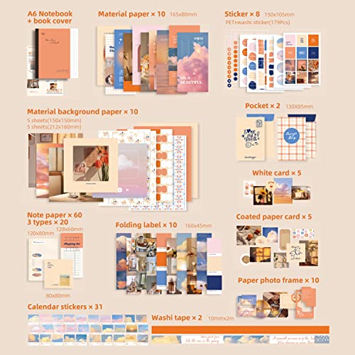 Image of emmoolife 348 Pcs Scrapbooking Supplies Kit, Vintage Aesthetic Scrapbook Kit for Bullet Junk Journal, Stationery, A6 Grid Notebook, DIY Journaling Supplies, Birthday Craft Gift for Teen Girl Women