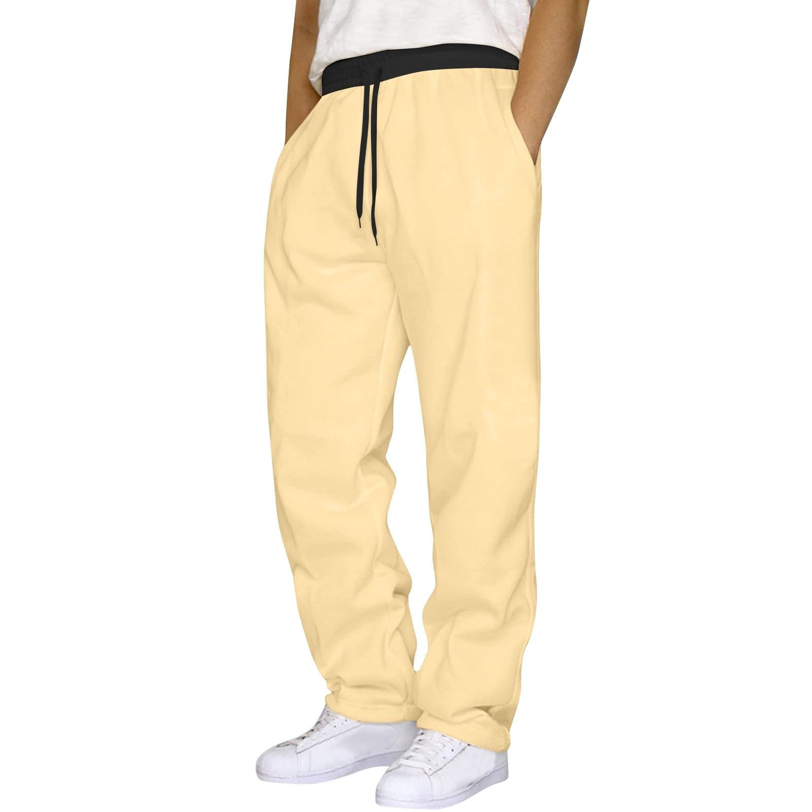 Mens Sweatpants with Pocket Open Bottom Casual Pants Elastic Waist Workout Athletic Joggers Fleece Straight Leg Sweat Pants