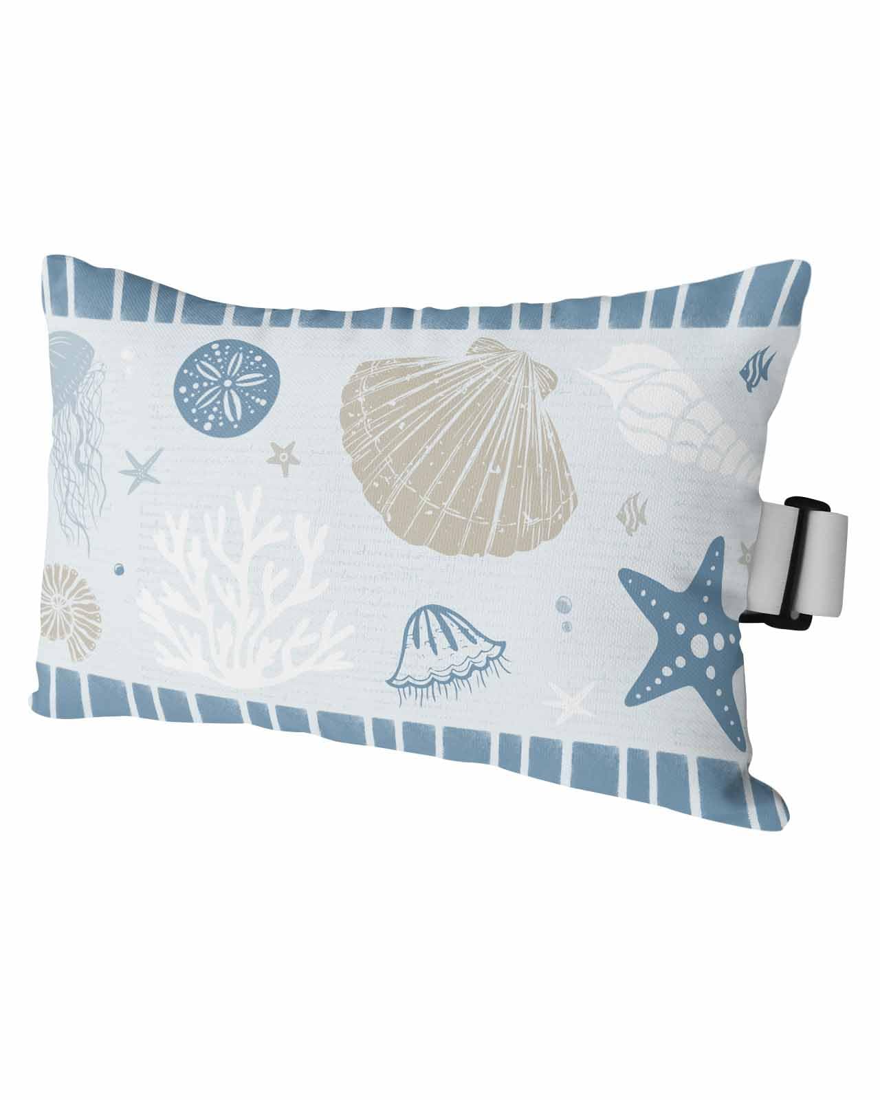 Outdoor Pillows Covers with Inserts Blue and Brown Starfish Seashell Jellyfish Coral Waterproof Pillow with Adjustable Strap Throw Pillows for Patio Furniture Pool Lounge Chair, 11x16 Inch, 1PCS