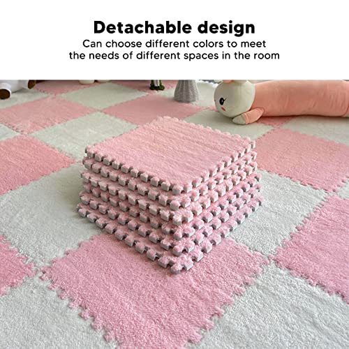 10 Stuks Pluche Schuim Vloermat Vierkante in Elkaar Grijpende Tapijttegels, Speelkleed Vloertegels Zacht Klimmen Karpetten voor Thuis Speelkamer Decoratie (Roze) - Afbeelding 6